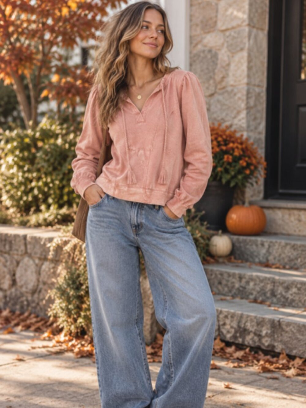 Maeve by Anthropologie Distressed Washed Pink Sweatshirt Hoodie XS Tassel